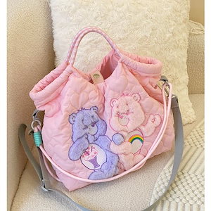 新品carebearsレインボーハートベアハート格大容量シングルショルダーバッグ