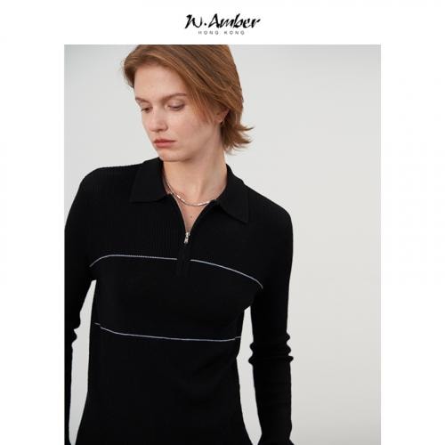 ニット レディース セーター トップス 秋冬 ハーフジップ ウール スリム フィット トップス ブルー ブラック ブラウン