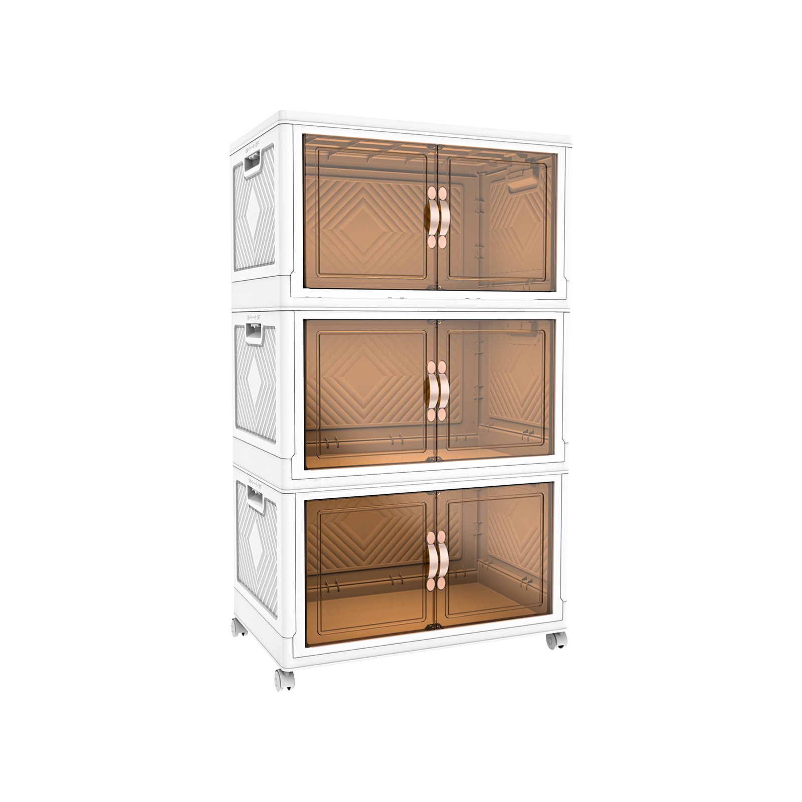 収納キャビネット 折りたたみ 収納ボックス 扉付き折り畳みコンテナ 省スペース 組立簡単 75L-240L大容量 一体型3段式 キャスター付き 半透明扉付き折りたたみ収納ケース 無臭 厚み ホワイト 8,307円