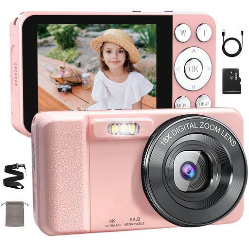 デジタルカメラ 4K デジカメ 6400万画素 2.8インチ大画面 タイムラプス録画 自動フォーカス対応 18倍デジタルズーム 20種類フィルター LEDライト 連写 セルフタイマー ループ録画 US