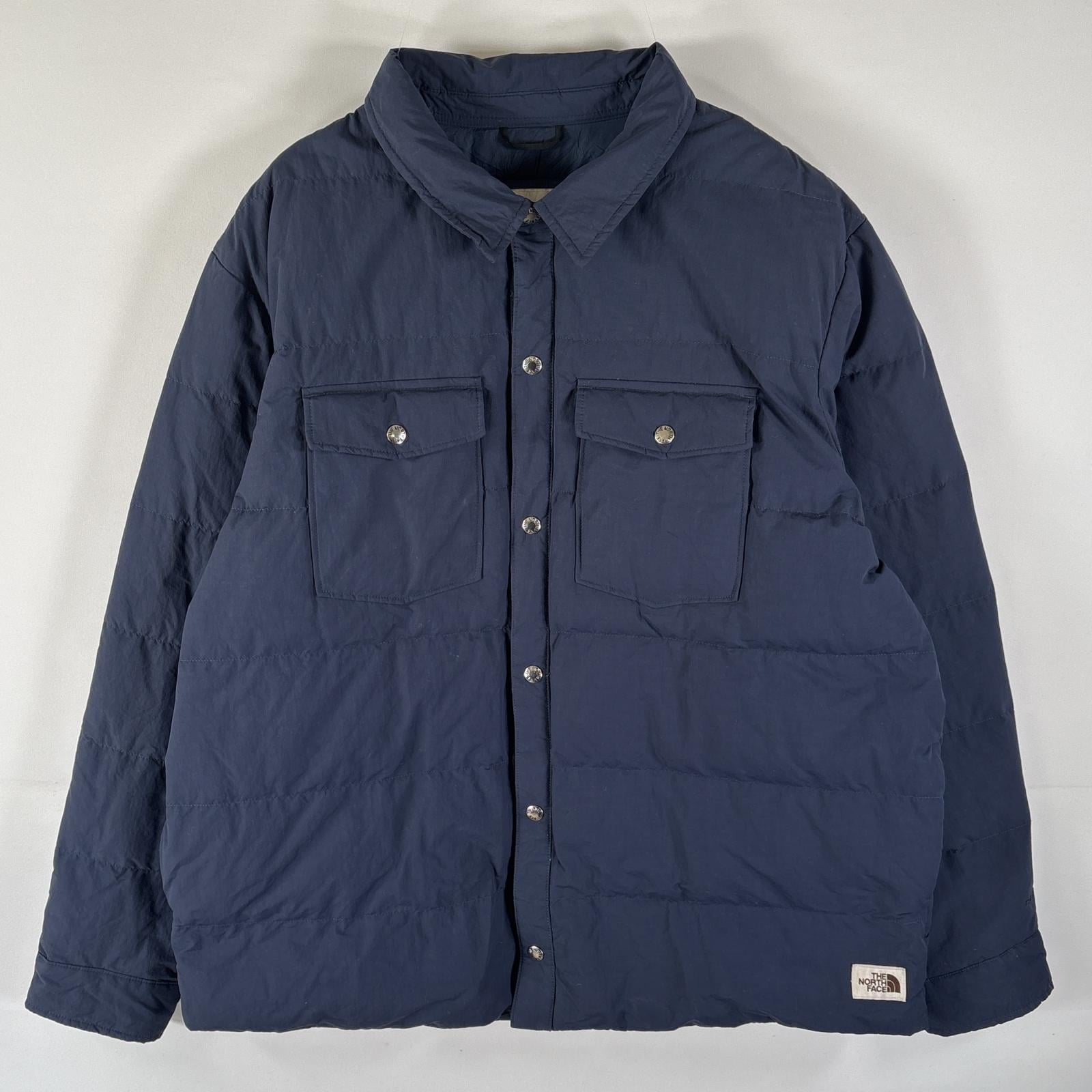 古着 ダウンジャケット 茶タグ キルティング スナップボタン 大きいサイズ XXL ネイビー系 メンズ