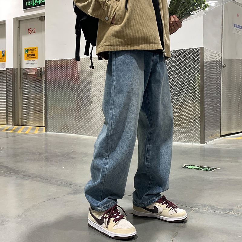 ストレートジーンズメンズルーズドラッグ地潮韓国トレンドBF風百ハンサムワイドパンツ
