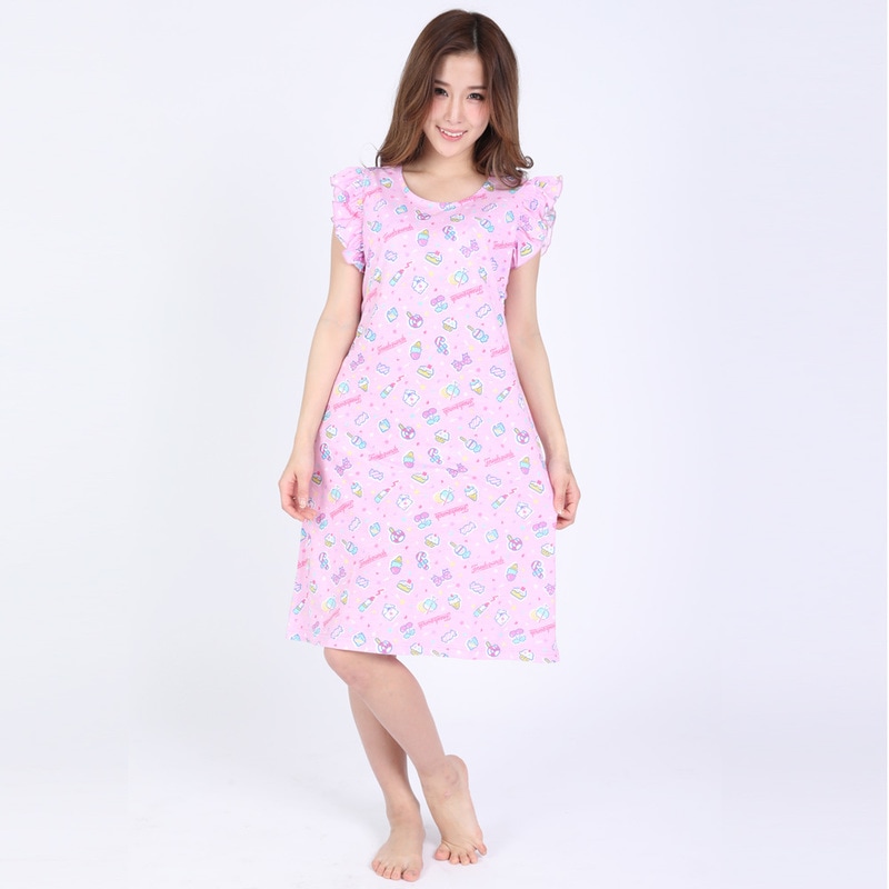 SAZAC(サザック) フレッシュパンチ吸汗速乾袖フリルワンピース ピンク レディースM～L 【 ファッション レディース 部屋着 パジャマ サンリオ ルームウェア ワンピース 寝巻き 大人用 キャラ 4,962円