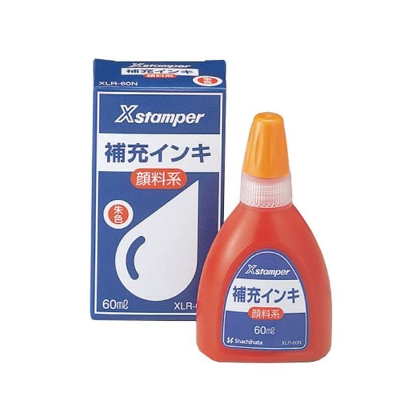 （まとめ） シヤチハタ Xスタンパー 補充インキ顔料系全般用 60ml 朱色 XLR-60N 1個 (×5セット)