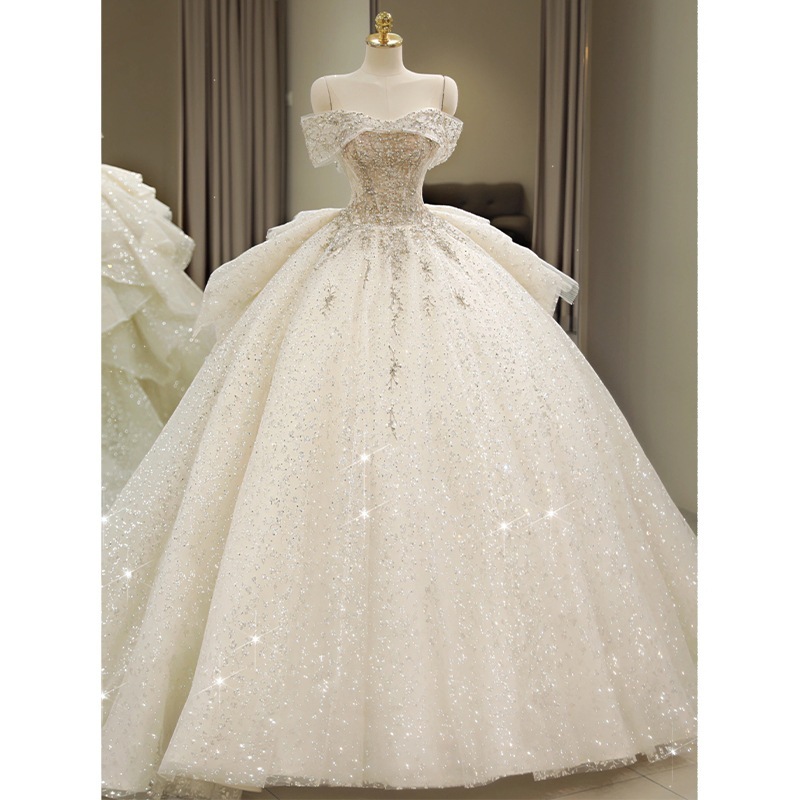 ワンショルダーウェディングドレス 2025年新花嫁 プチフレンチライトプリンセステール ハイエンドホワイトメイン糸 14,655円