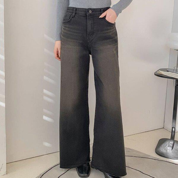 （JN）1056厚い起毛ストレートスパンワイドパンツ 冬