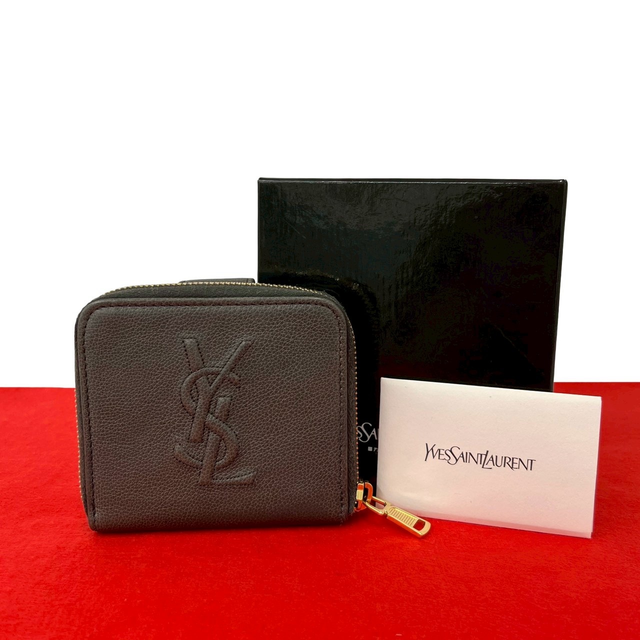 YSL ロゴ二つ折り財布 レザー グレー 07758