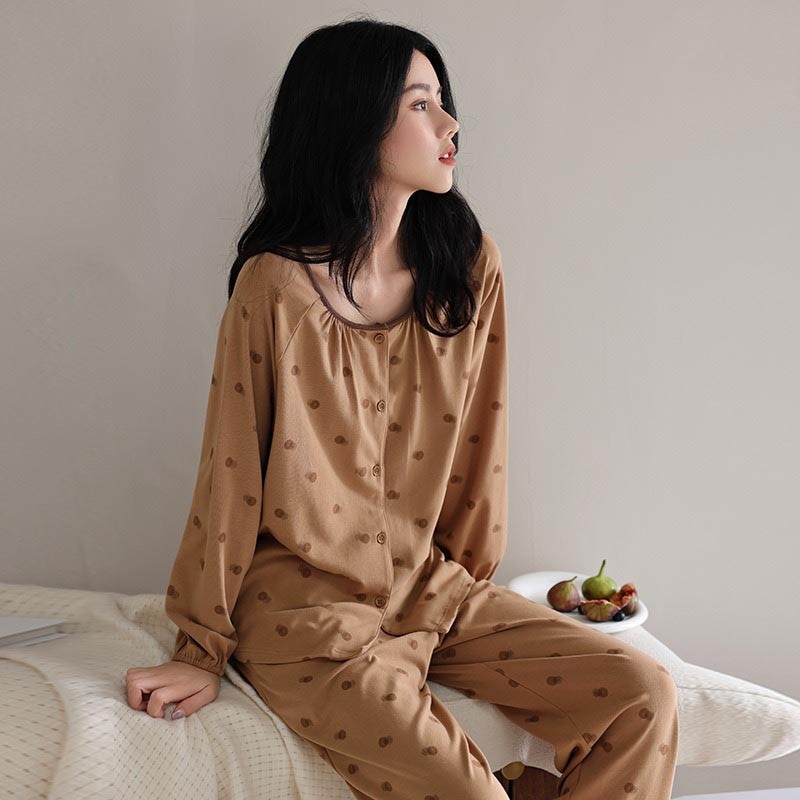 送料無料 パジャマ レディース 春 長袖 前開き ルームウェア 上下セット 長袖tシャツ 長ズボン 春夏 コットンパジャマ カットソー おしゃれ ゆったり 薄手 やわらか 部屋着 寝巻き ナイトウェ