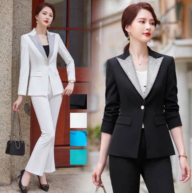 スーツセット ズボン スタイリッシュスーツ 上下セット セレモニースーツ 七五三 ビジネススーツ 通勤 カジュアル 折り襟 パンツ 女性 ボトムス 制服 事務服 スリピース 細身 卒業式 オフィス 結