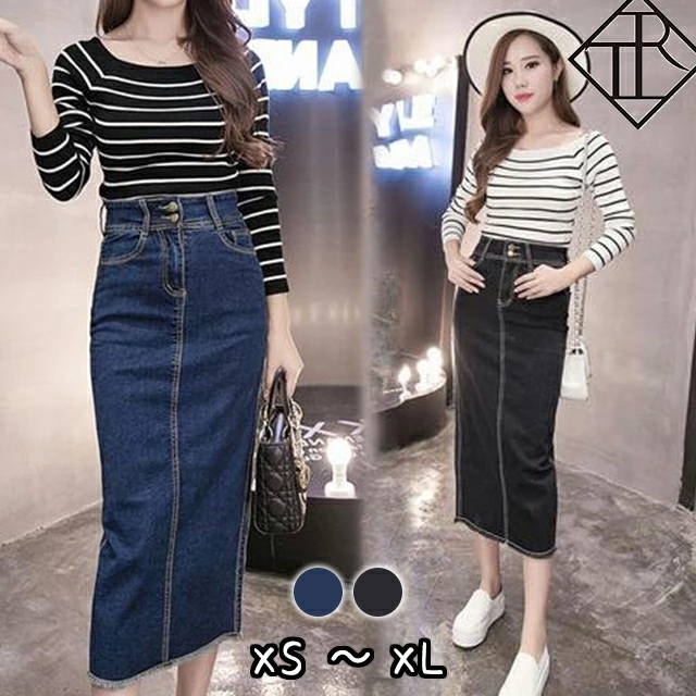 【即納】スカート レディース ロング ボトム 大きいサイズ ミモレ 大人 スカート デニムスカート ペンシルスカート スリット ジーンズ ハイウエスト ストレート 切りっぱなし カットオフ ストレッチ