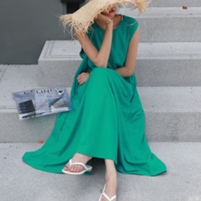 2color レディース ワンピース ロング丈 緑 グリーン 白 ホワイト 大人可愛い きれいめ 5,881円