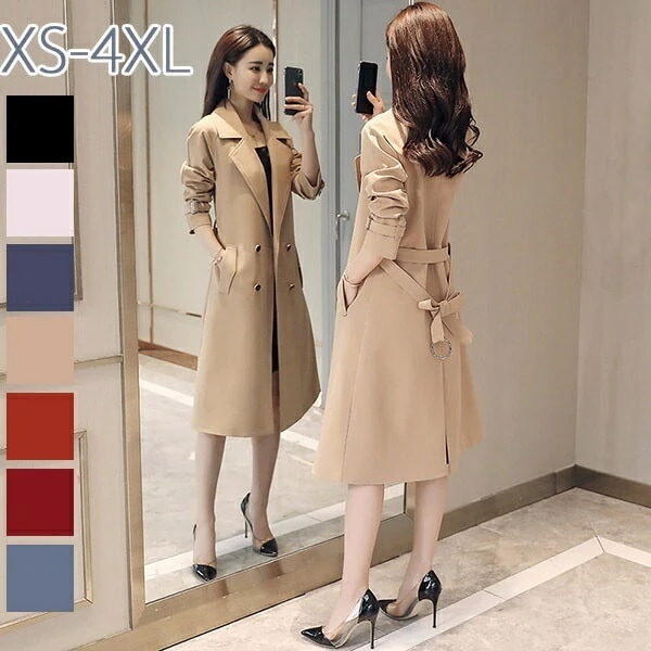 トレンチコートレディーステロンチスプリングコート大きいサイズアウターコート秋服春秋冬秋服20304050ゆったりおしゃれ韓国春秋冬秋秋定番体型カバー上品コートブラック