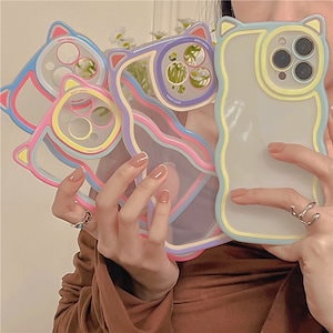韓国ファッション iphone ケース 可愛い ネコミミ 波の形 透明 クリア オシャレ スマホケース [8カラー]