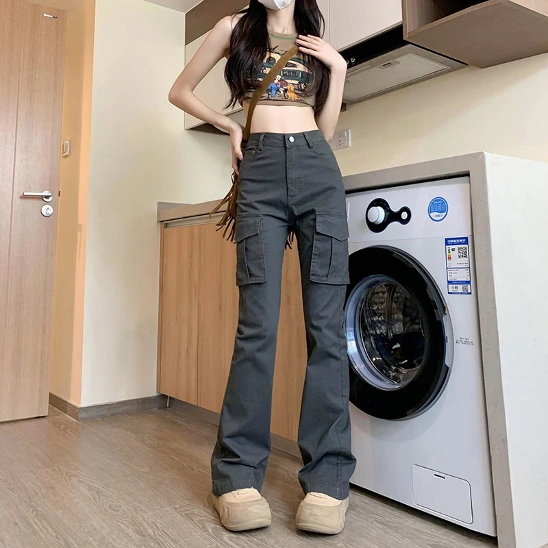 女性用アメリカンマイクロフレアオーバーオール2024春秋冬秋2024スモールハイウエストスリムスリムジーンズ