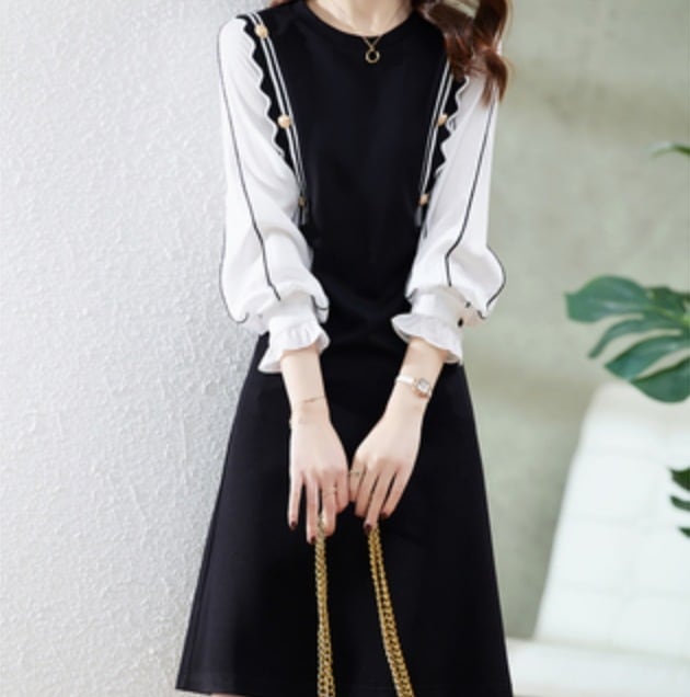 ワンピース デート フレアワンピース ミモレ ミモレ丈 袖あり 長袖 フリル かわいい 大人可愛い きれいめ シンプル カジュアル 大人 上品 おしゃれ お洒落 かっこいい レトロ 大人女子 こなれ感