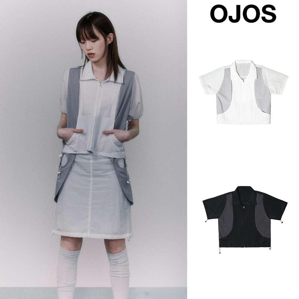 [OJOS] Curved Pocket String Zip-Up