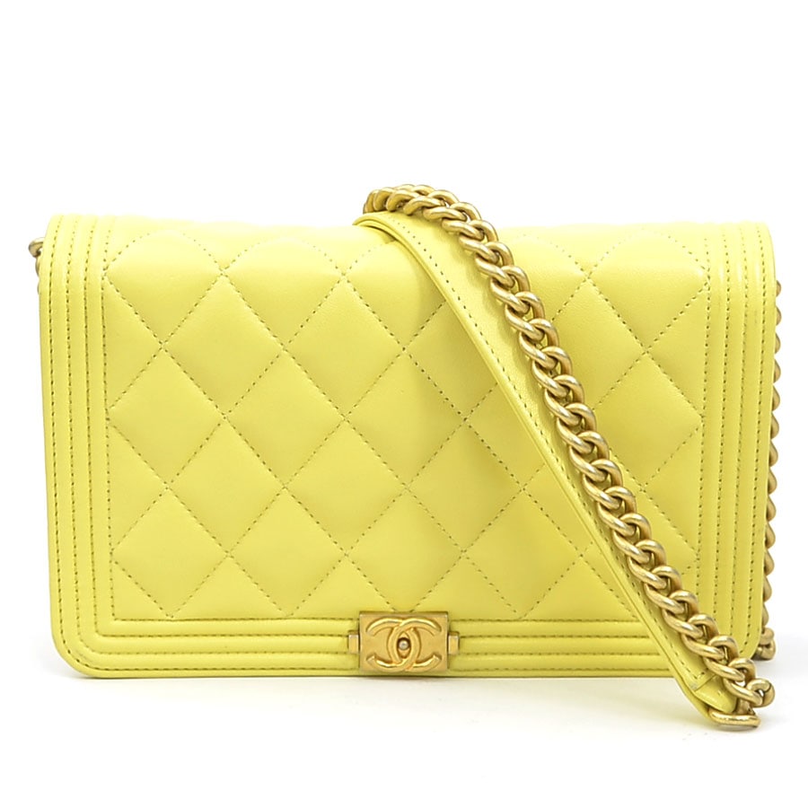 シャネル CHANEL 斜め掛けショルダーバッグ チェーンウォレット レザー/メタル ライトイエロー/ゴールド レディース e60914a