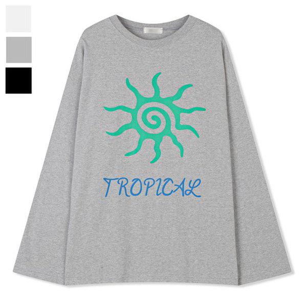 メンズ トロピカル ラウンド 長袖 Tシャツ ML-TSA-Q003-メランジ