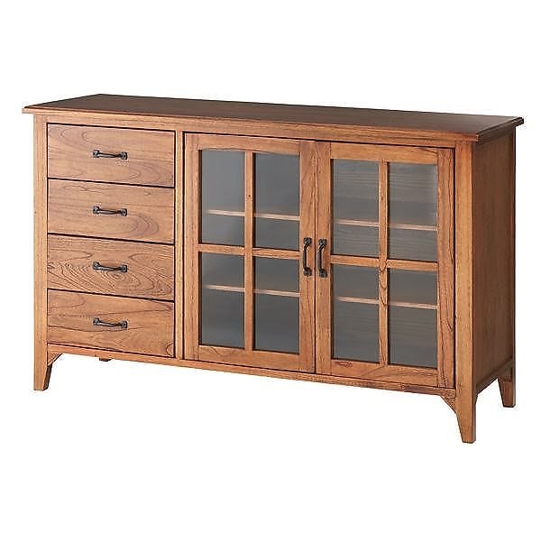 天然木キャビネット/キッチン収納棚 幅120cm 強化ガラス扉 アンティーク調 ティンバー PM-308