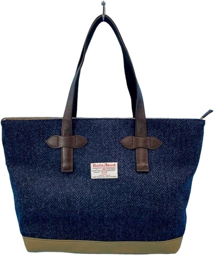 Harris Tweed ハリスツイードｘパラフィン帆布の横型トート牛革付属天ファスナー付き(NVH)