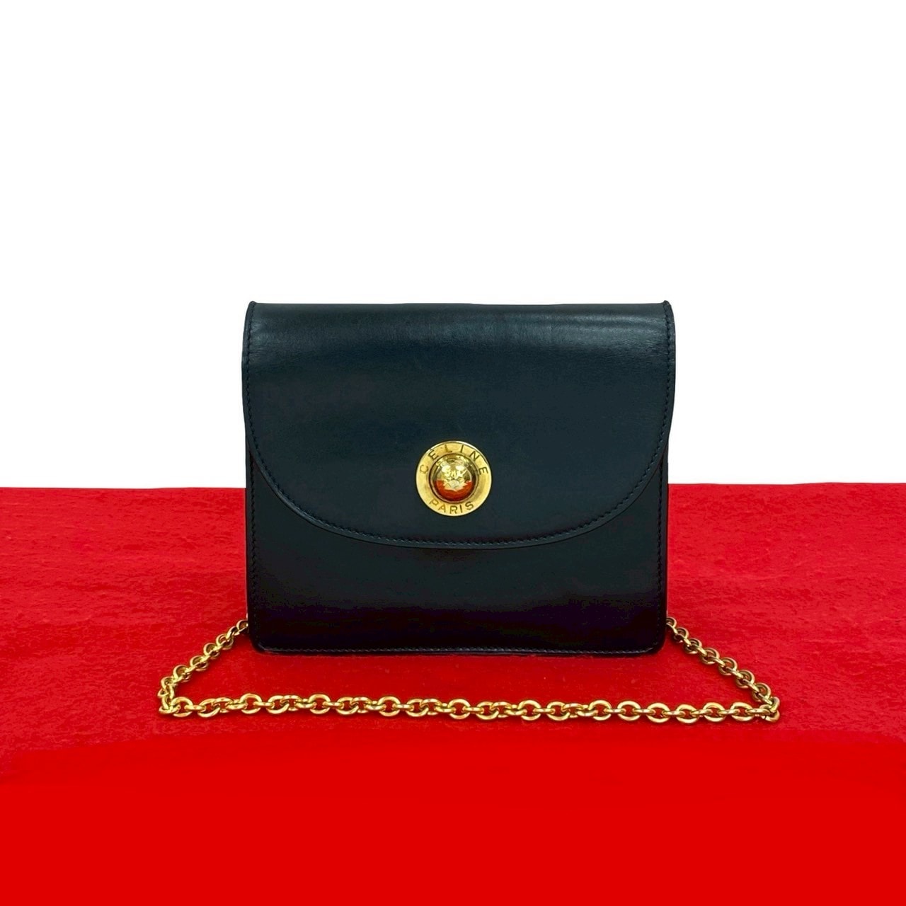 ヴィンテージ スターボール 金具ショルダーバッグ カーフ レザー ネイビー 34425