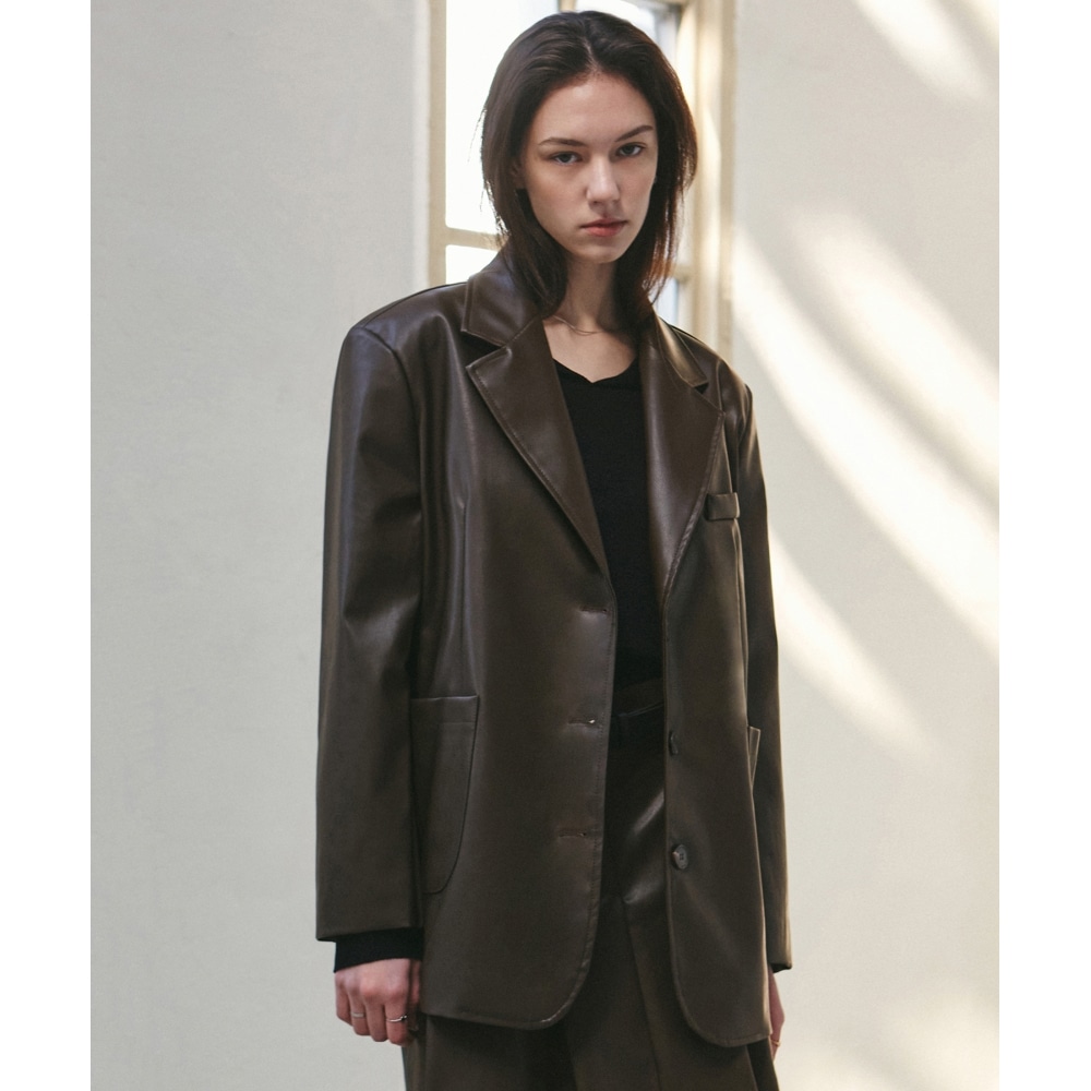 ニック&ニコールニコールシグネチャーヴィーガンレザージャケット_ブラウン