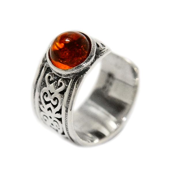 天然石 琥珀 アンバー アラベスク ハート メンズ イヤーカフ