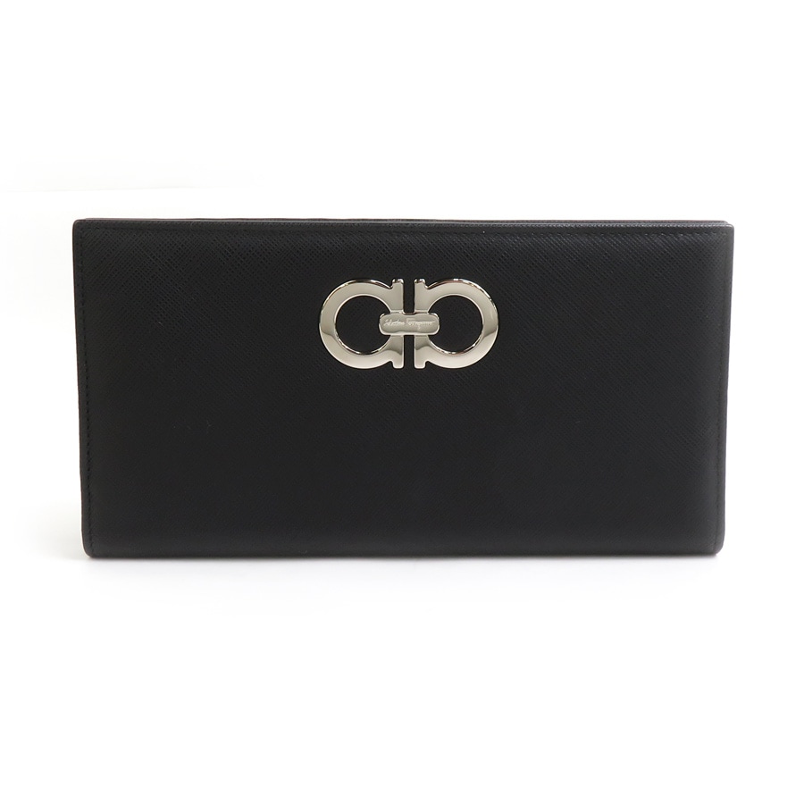 サルヴァトーレフェラガモ Salvatore Ferragamo 二つ折り長財布 ガンチーニ レザー ブラック シルバー レディース e60120a 14,850円