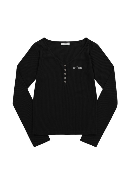 【AS"ON】 WISH RIBBED BUTTON TEE / BLACK 正規品