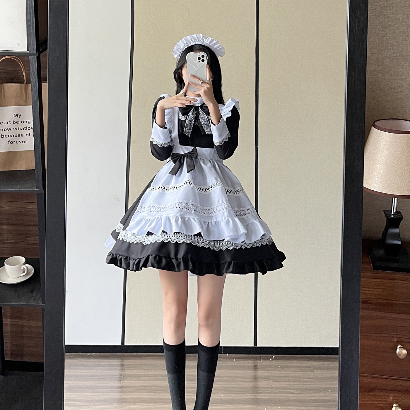 イギリス長袖メイド服コスプレ衣装ビッグサイズメイド服ロリータガール