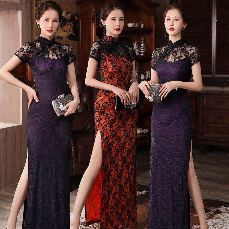 【送料無料】チャイナドレスの軽いレトロな気質の女性の改良版のワンピースのレースのセクシーなショー-q250327-2743