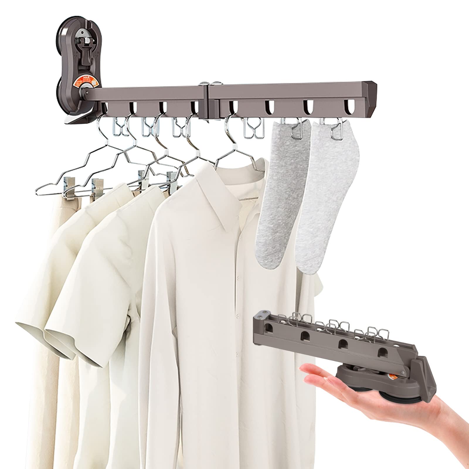 【超便利・室内物干し】吸盤式ウォールハンガー 洗濯物干し 室内 折りたたみ式 旅行用ハンガー 梅雨対策 服掛けラック 8連 壁を傷つけにくい 省スペース 工事不要 雨の日室内干し 部屋干し 高耐荷重