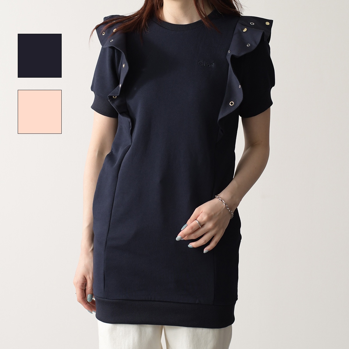 ワンピース フレンチテリー ミニドレス C20066 キッズ レディース GIRL NAVY ネイビー PALE PINK パール ピンク ロゴ パール タイト 大人もOK 15,444円