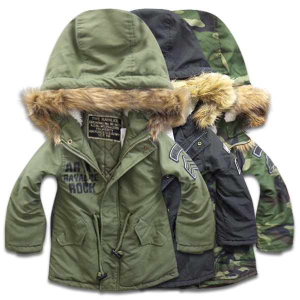 韓国子供服 コート ジャケット アウターBIGフードファーミリタリージャケットキッズ ジュニアモッズロングコート韓国 子供服 男の子 女の子 100cm 110cm 120cm 130cm 140