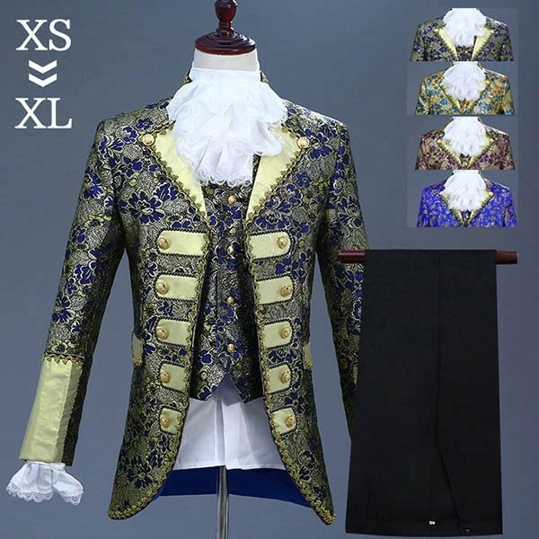 【NEWカラー追加】ゴシック 王子様 演出 大人 ステージ 衣装 男性 ブルー タキシード 中世ヨーロッパスタイル イベント 仮装 演劇 ダンス ハロウィン 舞台 貴族服 ハロウィン 忘年会 メンズ