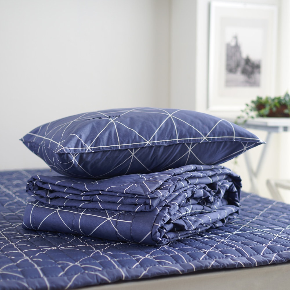 【コットンモリ 公式】韓国製 40番手 綿100% 枕カバー 掛け布団＆敷きパッドセット S/D 春秋軽量 両面仕様 高密度コットン ライン柄 防ダニ 抗菌 丸洗いOK