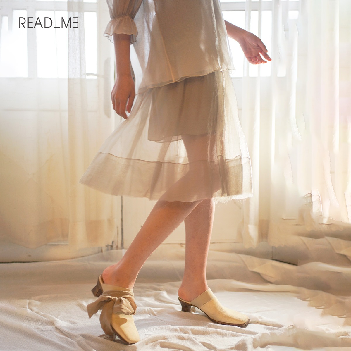 READ_ME シアーギャザースカート（ピュアシルク・エアリーチュール / ゴムウエスト / Aライン）B20310319