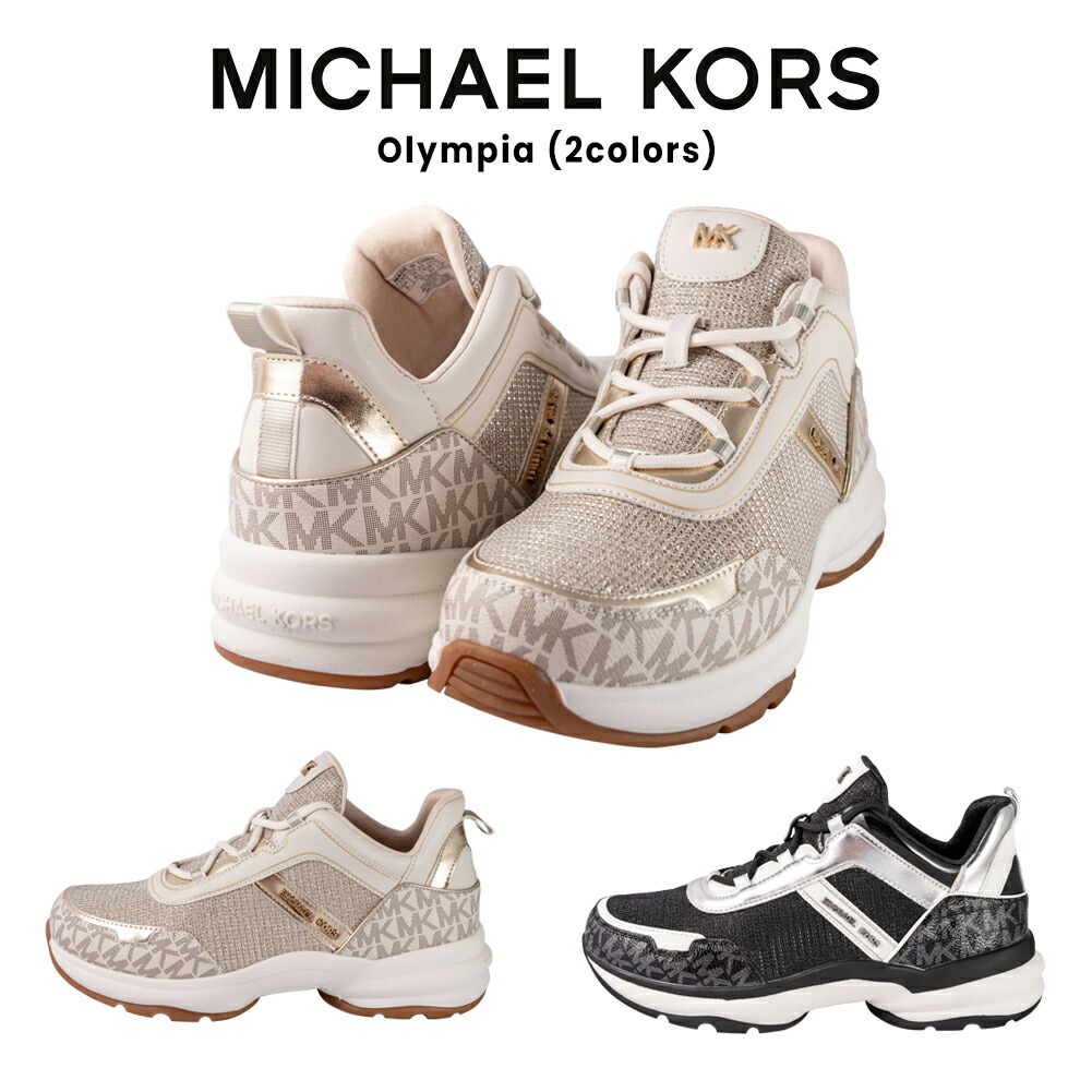 マイケルコース 厚底 スニーカー Olympia 歩きやすい 合成皮革 ブラック バニラ モノグラム柄 ミッドカット 22.0cm23.5cm シンプル キレイめ mk100737 mk10