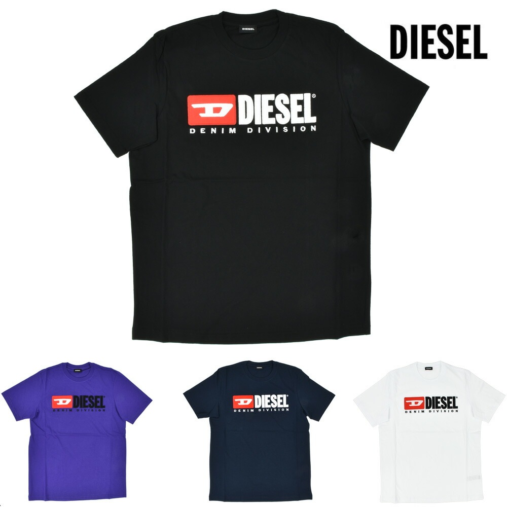 ディーゼル Tシャツ カットソー ロゴT 半袖 ブラック ホワイト パープル ネイビー メンズ DIESEL 00SH0I/0CATJ 900[sh0i0cat]