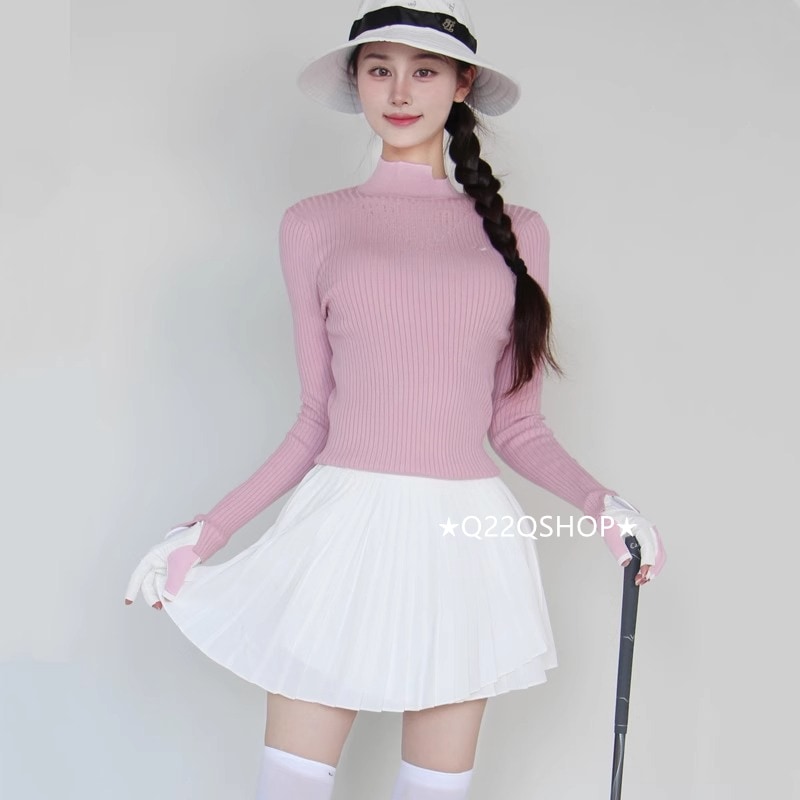 ゴルフウェア 2024 秋冬 秋服 上下セット レディース スポーツウェア プリーツスカ ニット長袖 暖かい スカート ピンク 黒 セットアップ 春 女性 テニスウェア 韓国風 おしゃれ
