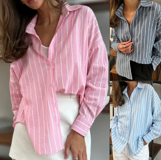 2025秋冬新作長袖カーディガンジャケットレディースストライプシャツレディース服300