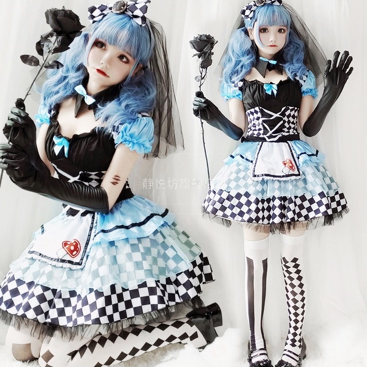 【急速発送】無.料ハロウィンメイドのピエロロリロリータポンポンスカートプリンセスコスプレ秋の万能アイテム