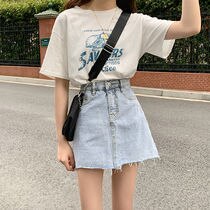 2色 スカート 春夏 カジュアル デニムスカート ショートスカート ショート丈 無地 ハイウエスト ポケット Aライン ウォッシュ加工 aライン 青 ブルー 春カラー ライトブルー かわいい 大人可愛