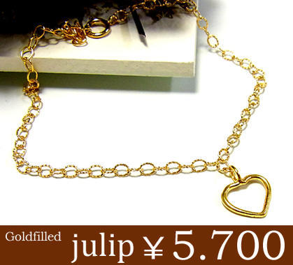 julip14KGFGoldfilledオープンハートハートファンシーチェーンゴールドブレスレット