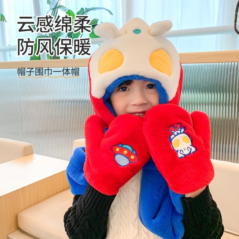 ウルトラマン 子供用 帽子 スカーフ ネックプロテクター一体型 秋冬 あったか 男の子 ベビー 冬用スカーフ 冬 男の子