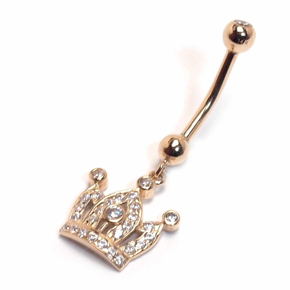 ヘソピアス 14G 14K パヴェクラウンダングル バナナバーベル ボディピアス へそピアス