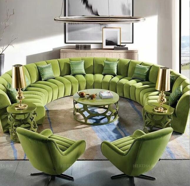 北欧風ソファー鍵盤デザイン大型ソファー　半円形美容院サロン　打ち合わせスペース円弧型美容院ホテルモール受付扇形ソファ