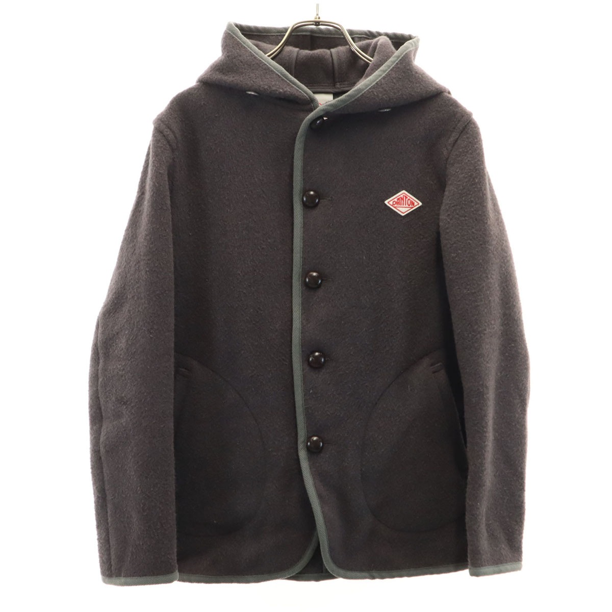 日本製 ウールモッサ シングルフード ジャケット 36 チャコールグレー レディース 古着 6,518円