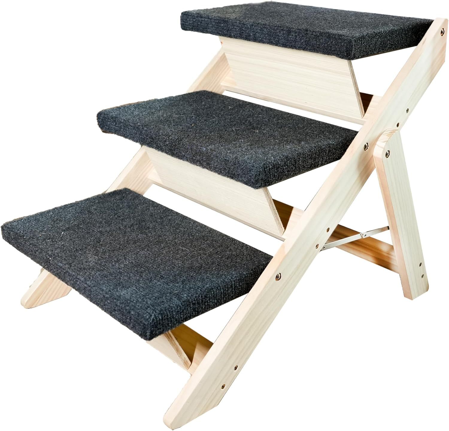 ペット階段 犬用ステップ 天然木材使用 角度調整可能 折りたたみ 滑り止めマット付き 可能で収納便利 犬用踏み台(木色 L 1)