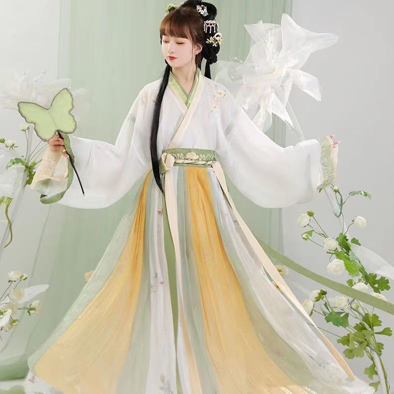 Hua Lianyu 古代衣装フルセット Jin システム ウエスト プリーツ スカート クロスカラー 大人の漢服 女性 2023 春の新春スタイル